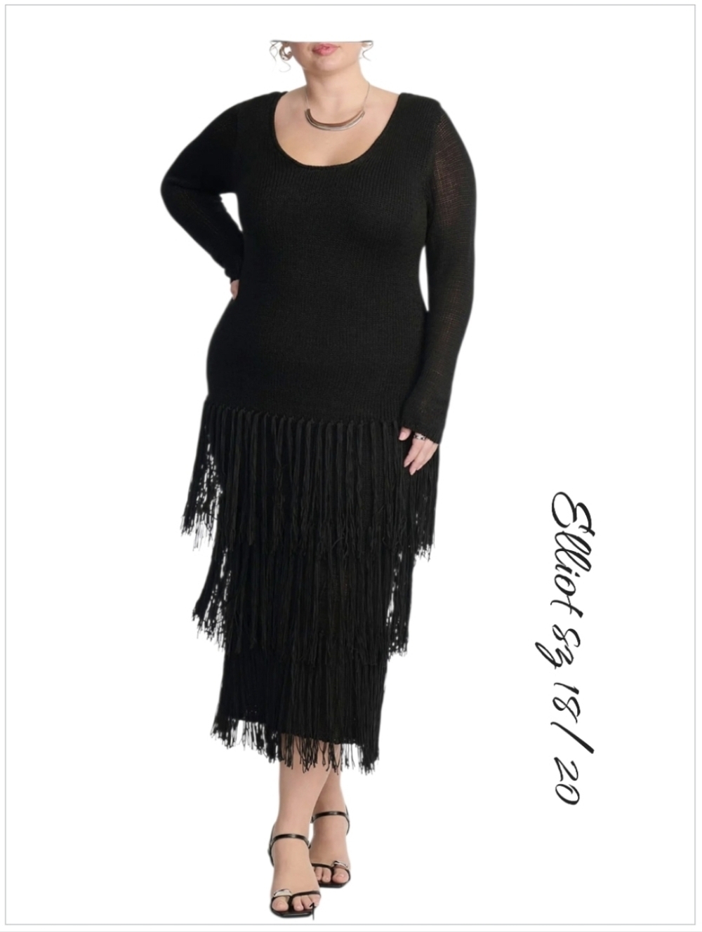 NWT Eloquii Black Knit Fringe Midi Dress Sz 18